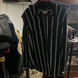 Catherine’s Black & White Vertical Stripe Blouse – Women’s 2X